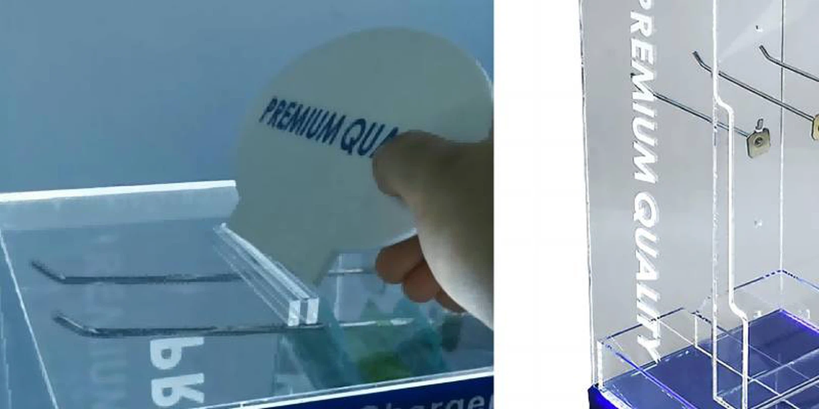 Mobile accessories hanging display hanger with detachable top logo Mobile accessories hanging display hanger with detachable top logo